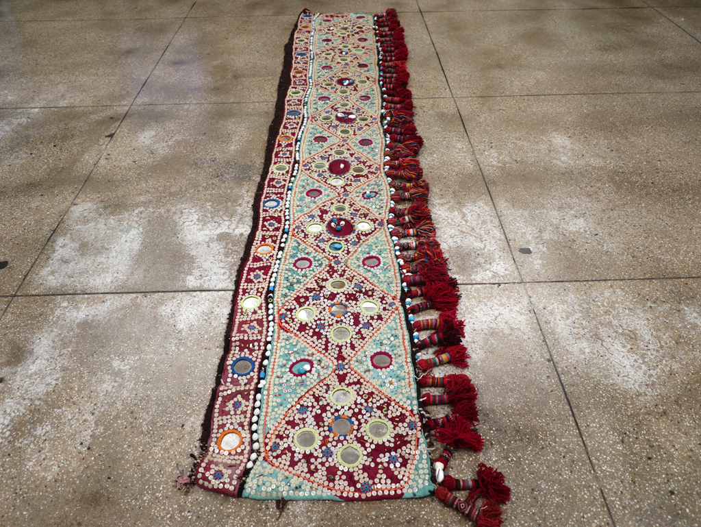 Vintage Persian Embroidered and Beaded Door Overhang Textile, No.30454 - Gss