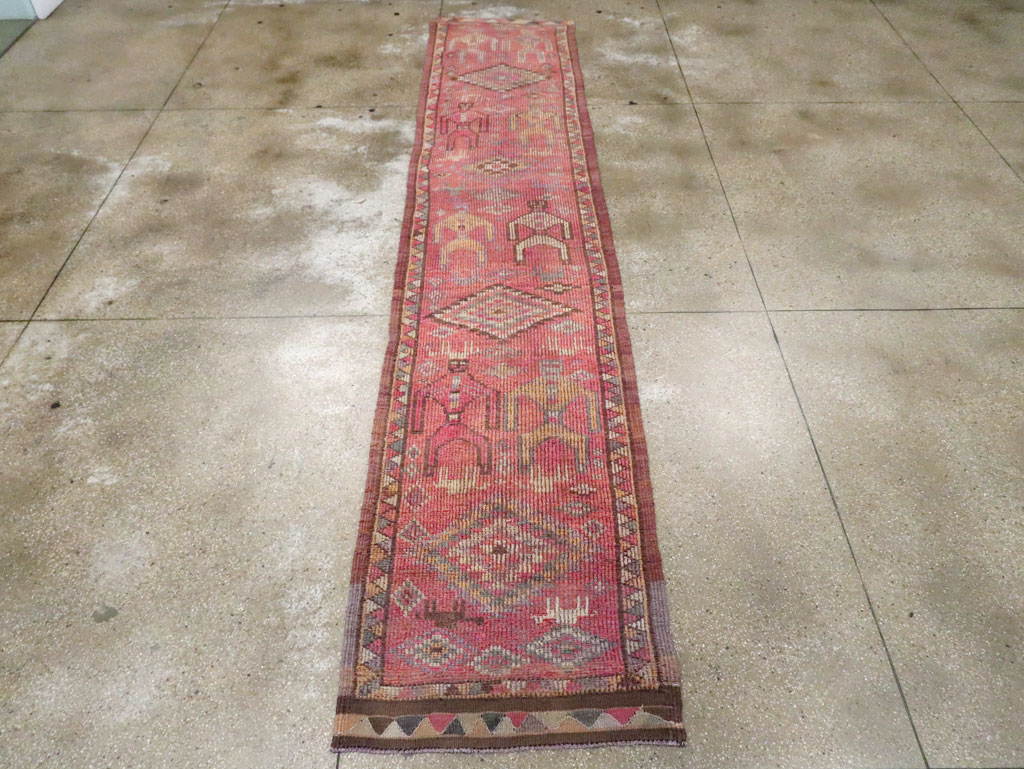 Vintage Turkish Anatolian Pictorial Runner, No.30492 - Gss