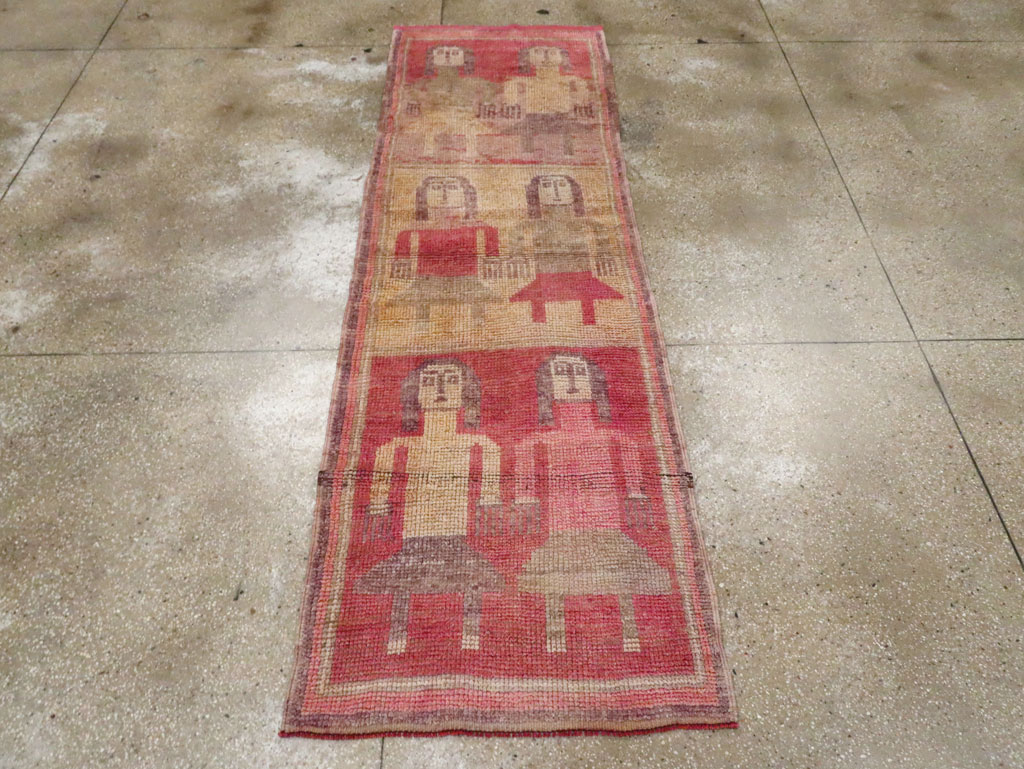 Vintage Turkish Anatolian Pictorial Runner, No.30494 - Gss