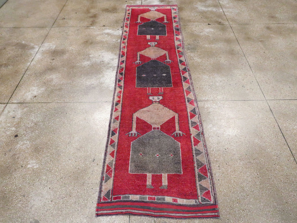 Vintage Turkish Anatolian Pictorial Runner, No.30495 - Gss