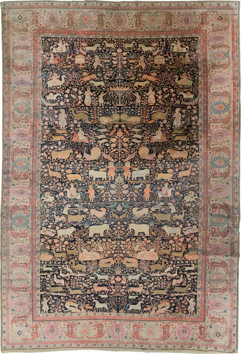 Antique Persian Mohtasham Kashan Large Room Size Pictorial Carpet, No.30541 - Gss