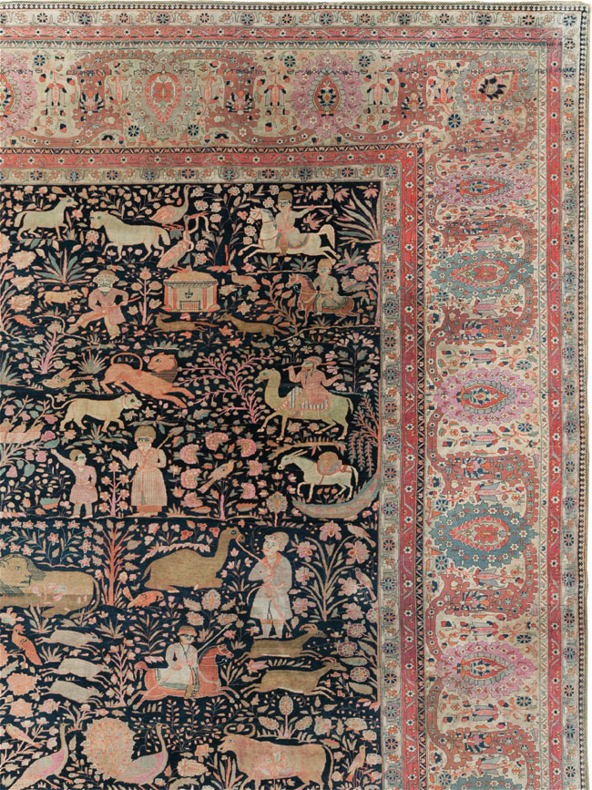 Antique Persian Mohtasham Kashan Large Room Size Pictorial Carpet, No.30541 - Gss