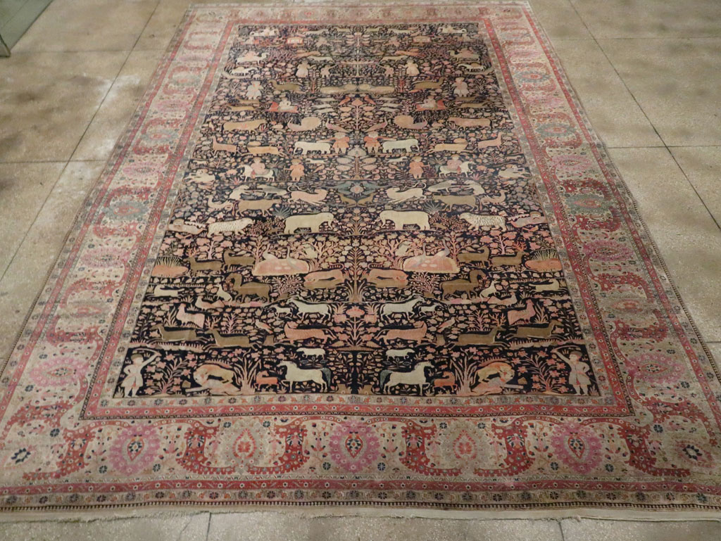 Antique Persian Mohtasham Kashan Large Room Size Pictorial Carpet, No.30541 - Gss