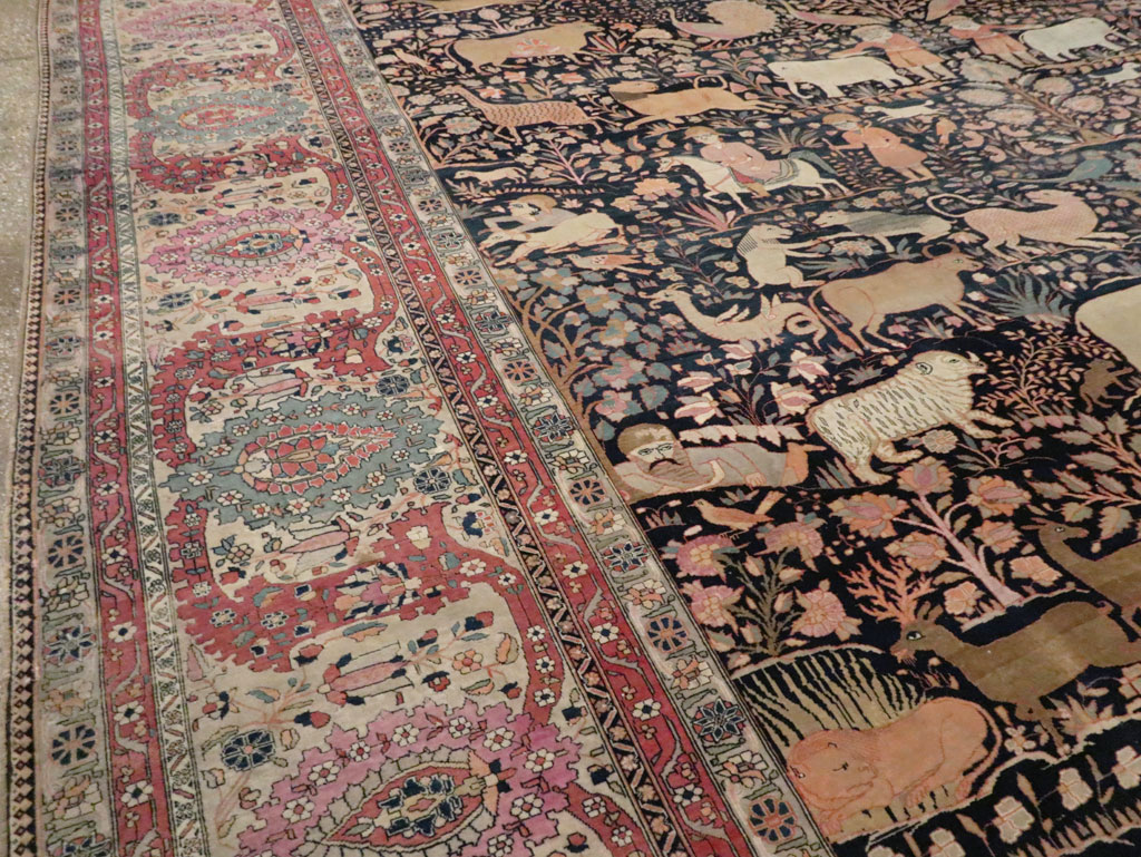 Antique Persian Mohtasham Kashan Large Room Size Pictorial Carpet, No.30541 - Gss
