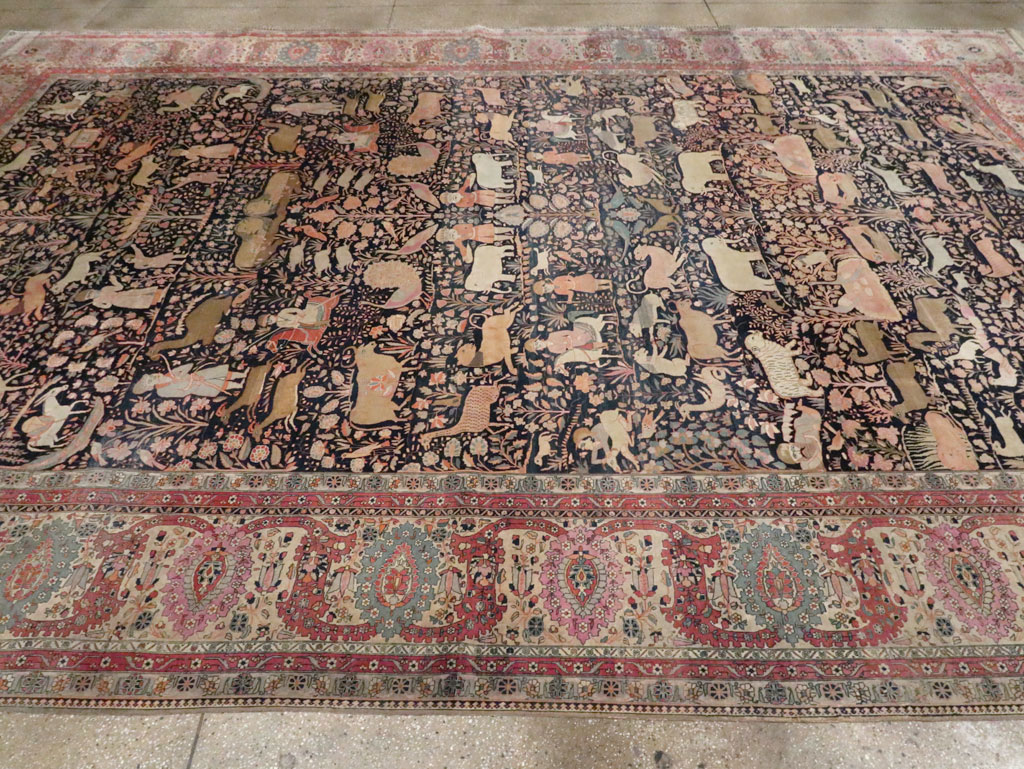 Antique Persian Mohtasham Kashan Large Room Size Pictorial Carpet, No.30541 - Gss