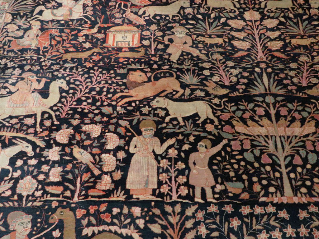 Antique Persian Mohtasham Kashan Large Room Size Pictorial Carpet, No.30541 - Gss