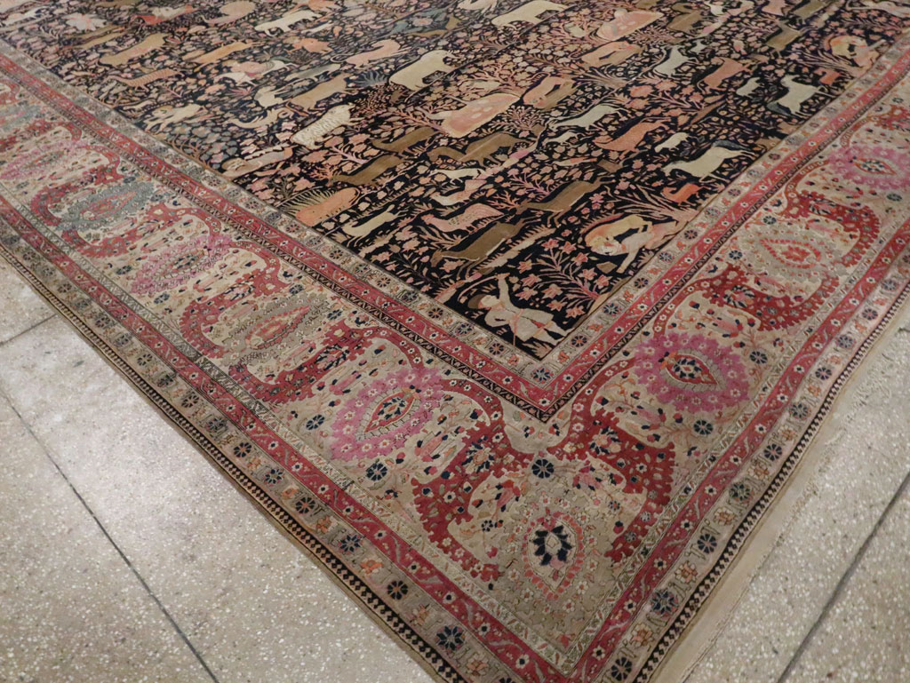 Antique Persian Mohtasham Kashan Large Room Size Pictorial Carpet, No.30541 - Gss