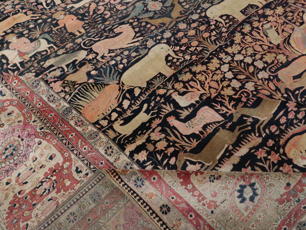 Antique Persian Mohtasham Kashan Large Room Size Pictorial Carpet, No.30541 - Gss