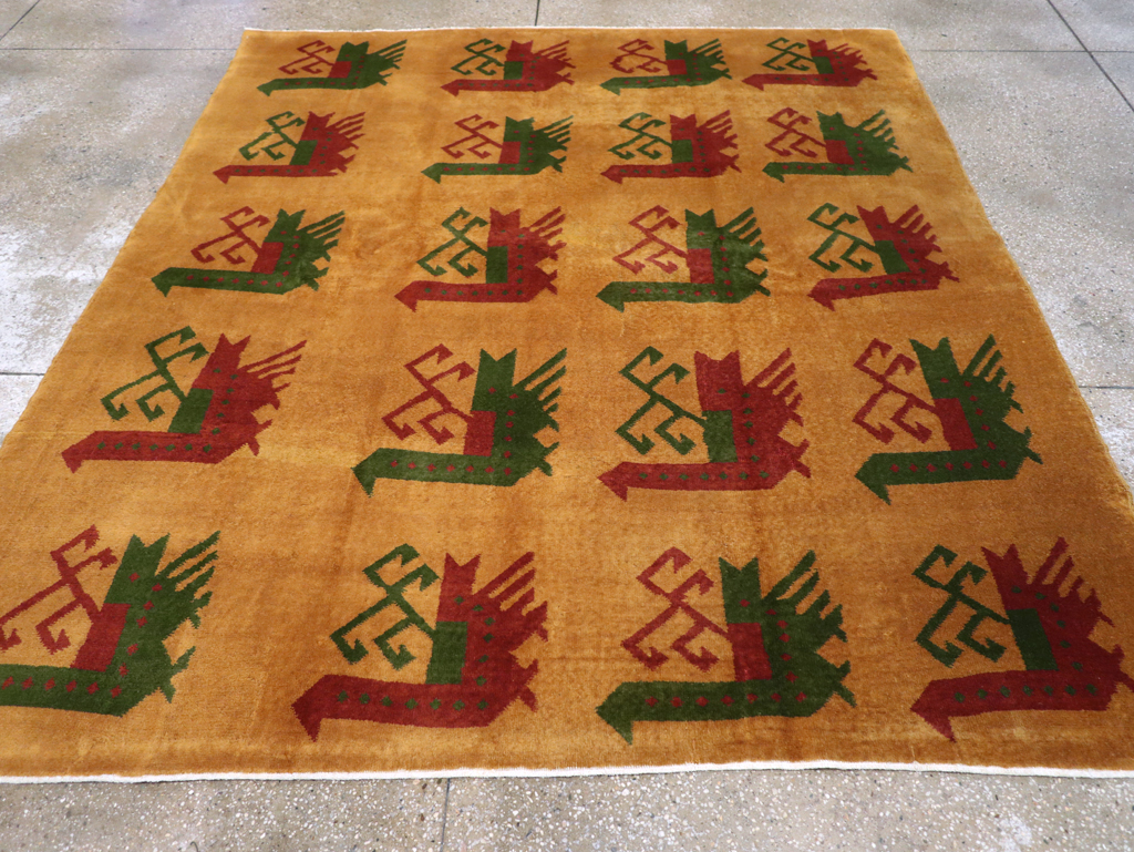 Vintage Turkish Art Deco Accent Carpet, No.30586 - Gss