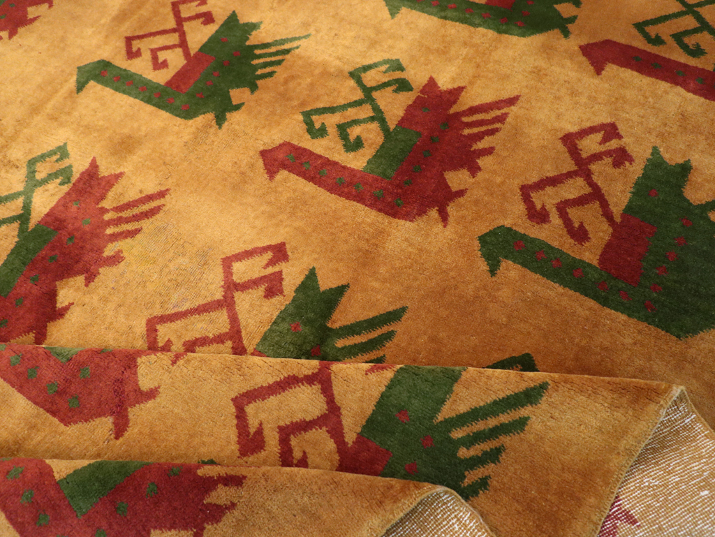 Vintage Turkish Art Deco Accent Carpet, No.30586 - Gss