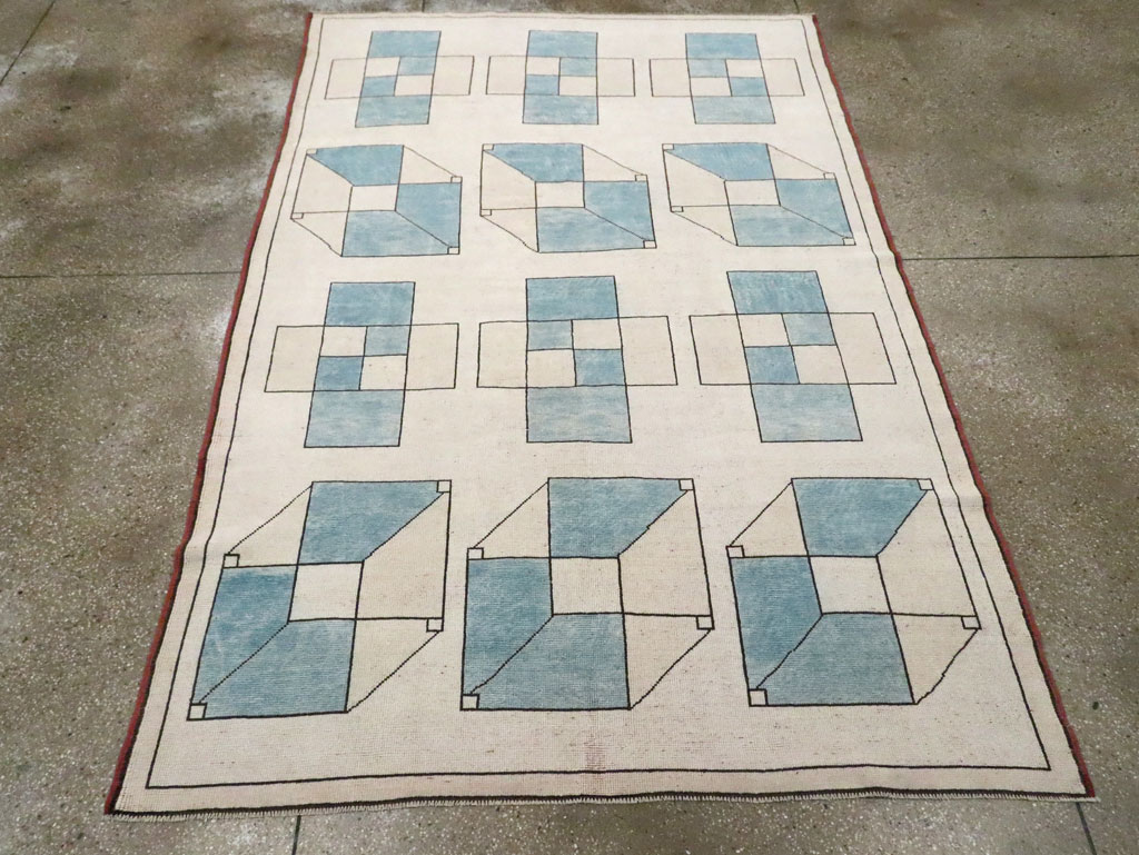 Vintage Turkish Art Deco Style Accent Carpet, No.30593 - Gss