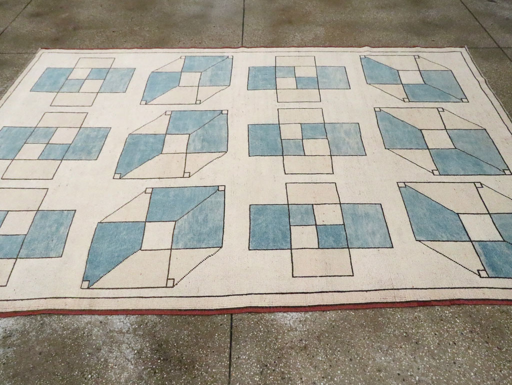 Vintage Turkish Art Deco Style Accent Carpet, No.30593 - Gss