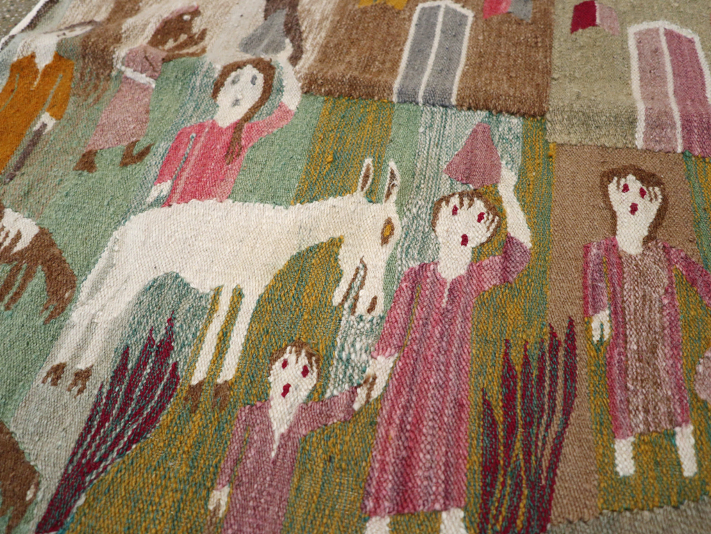 Vintage Polish Pictorial Flatweave Kilim Throw Rug, No.30632 - Gss