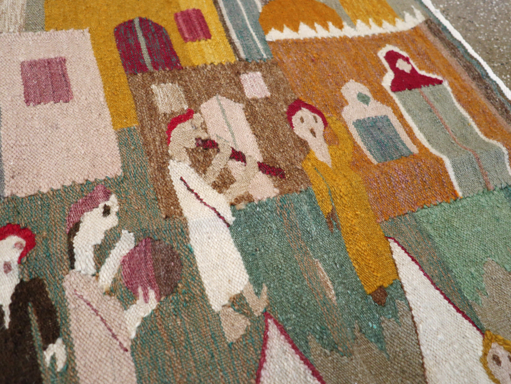 Vintage Polish Pictorial Flatweave Kilim Throw Rug, No.30632 - Gss