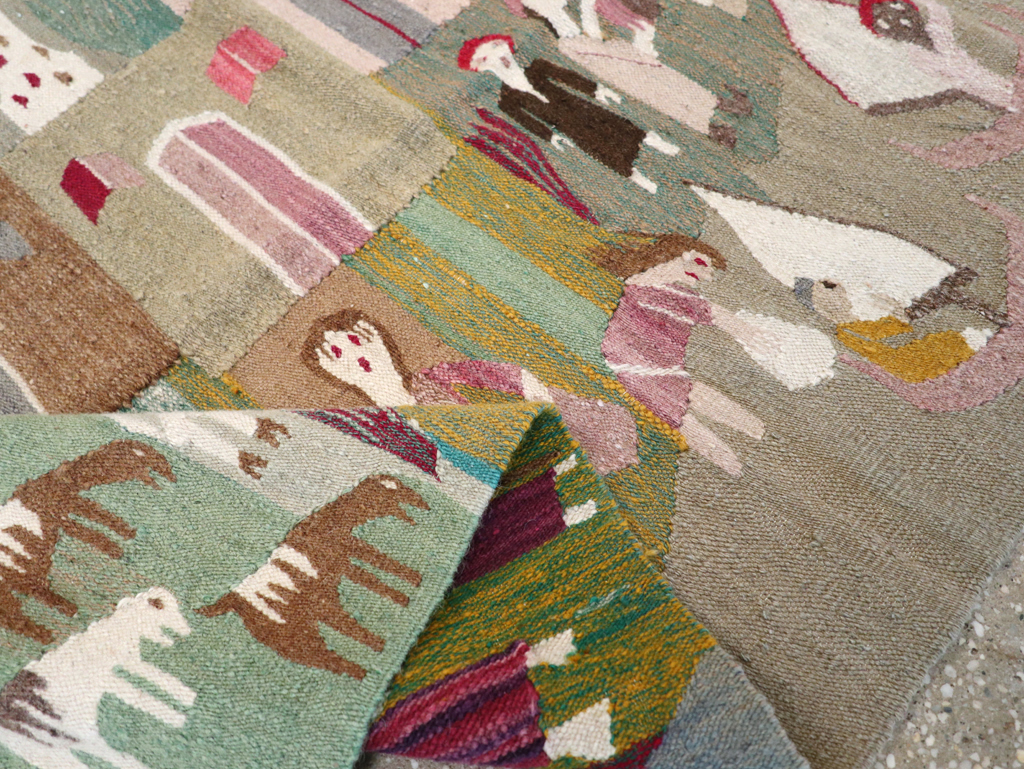 Vintage Polish Pictorial Flatweave Kilim Throw Rug, No.30632 - Gss