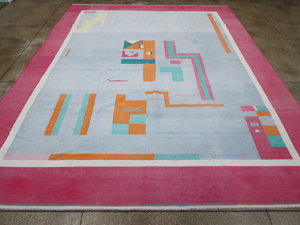 Vintage Indian Flatweave Dhurrie Room Size Carpet, No.30697 - Gss