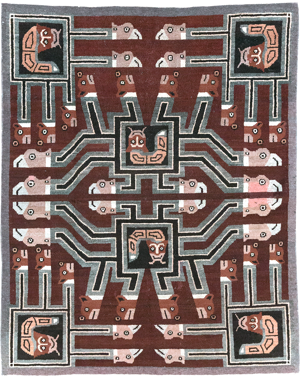 Vintage Indian Art Deco Style Pictorial Accent Rug, No.30724 - Gss