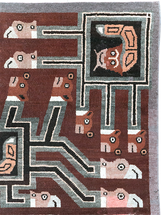 Vintage Indian Art Deco Style Pictorial Accent Rug, No.30724 - Gss