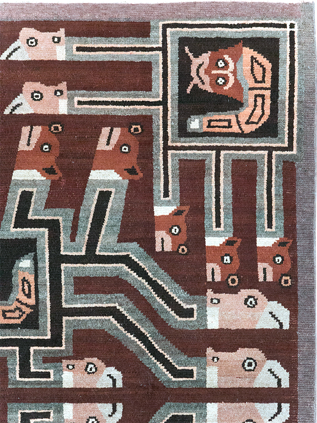 Vintage Indian Art Deco Style Pictorial Accent Rug, No.30724 - Gss