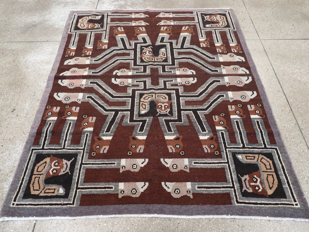 Vintage Indian Art Deco Style Pictorial Accent Rug, No.30724 - Gss