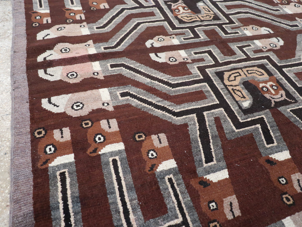 Vintage Indian Art Deco Style Pictorial Accent Rug, No.30724 - Gss