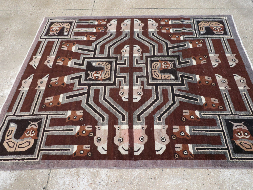 Vintage Indian Art Deco Style Pictorial Accent Rug, No.30724 - Gss