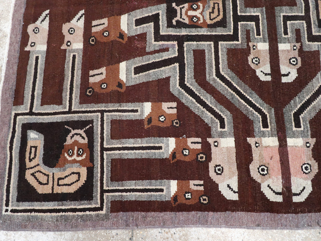 Vintage Indian Art Deco Style Pictorial Accent Rug, No.30724 - Gss