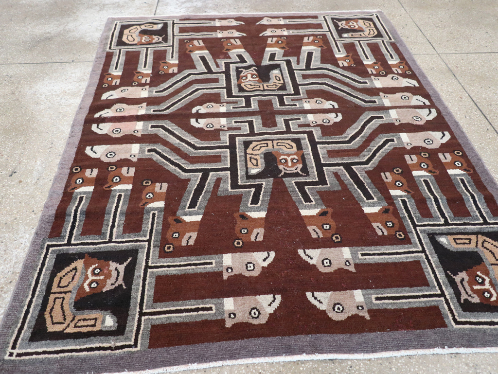 Vintage Indian Art Deco Style Pictorial Accent Rug, No.30724 - Gss
