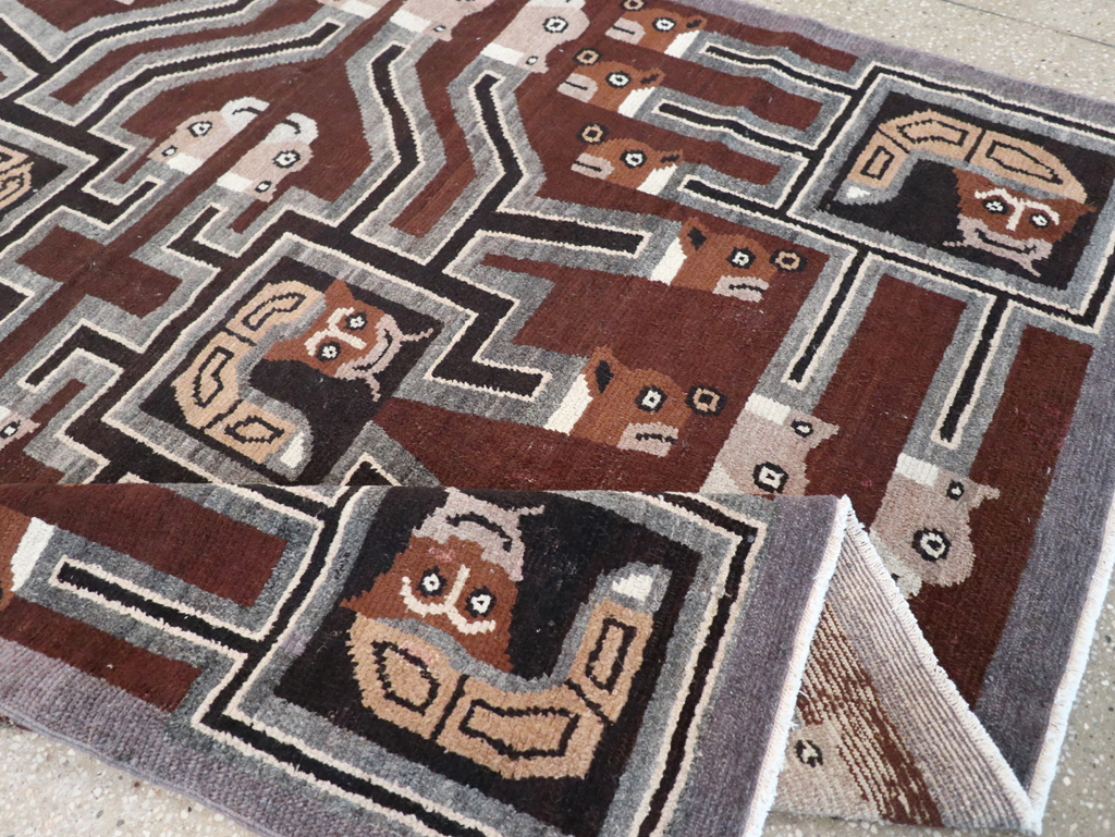 Vintage Indian Art Deco Style Pictorial Accent Rug, No.30724 - Gss