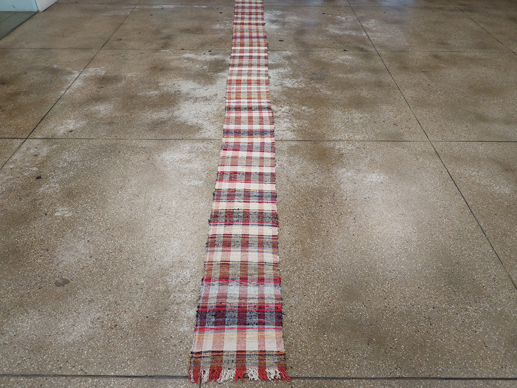 Vintage Plaid Turkish Flatweave Long Runner, No.30739 - Gss