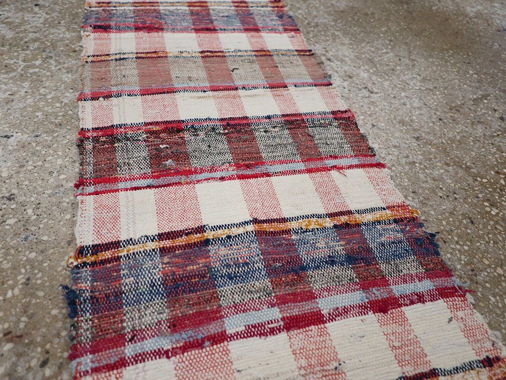 Vintage Plaid Turkish Flatweave Long Runner, No.30739 - Gss
