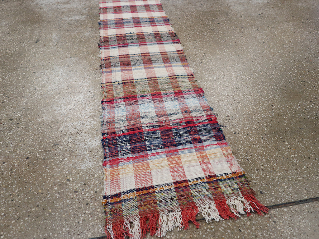 Vintage Plaid Turkish Flatweave Long Runner, No.30739 - Gss