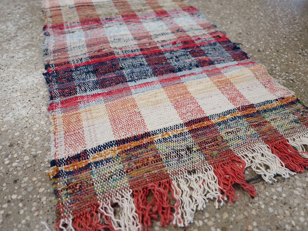 Vintage Plaid Turkish Flatweave Long Runner, No.30739 - Gss