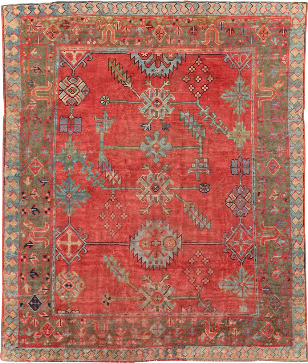 Antique Turkish Oushak Square Accent Carpet, No.30780 - Gss