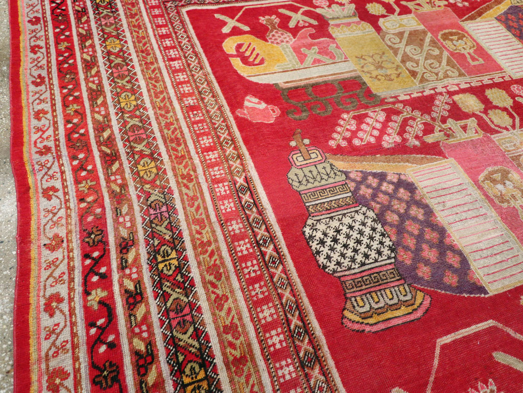 Antique East Turkestan Vase Khotan Small Room Size Carpet, No.30818 - Gss