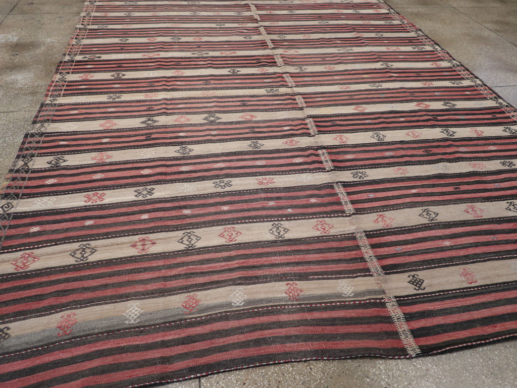 Vintage Turkish Flatweave Kilim Room Size Carpet, No.30819 - Gss