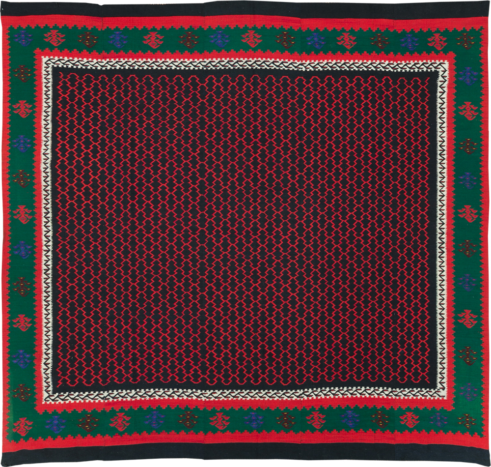 Vintage Turkish Flatweave Kilim Square Room Size Carpet, No.30823 - Gss