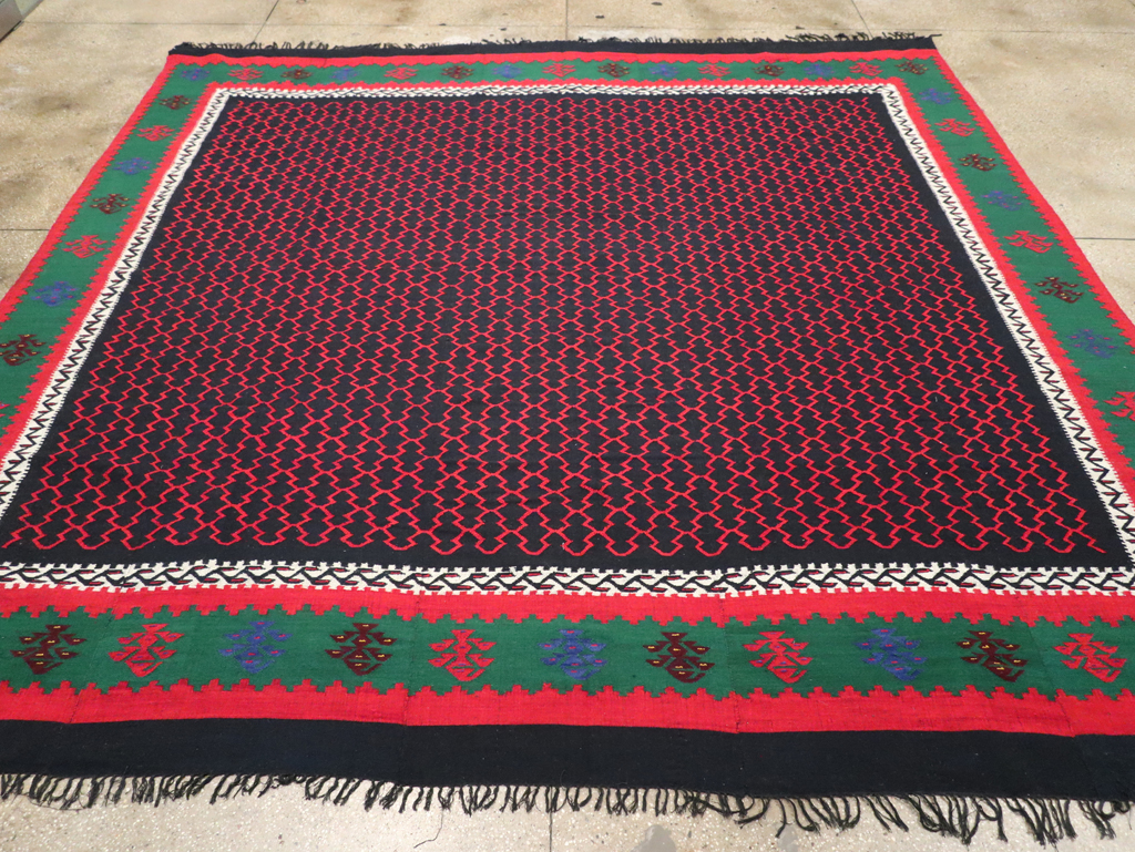 Vintage Turkish Flatweave Kilim Square Room Size Carpet, No.30823 - Gss