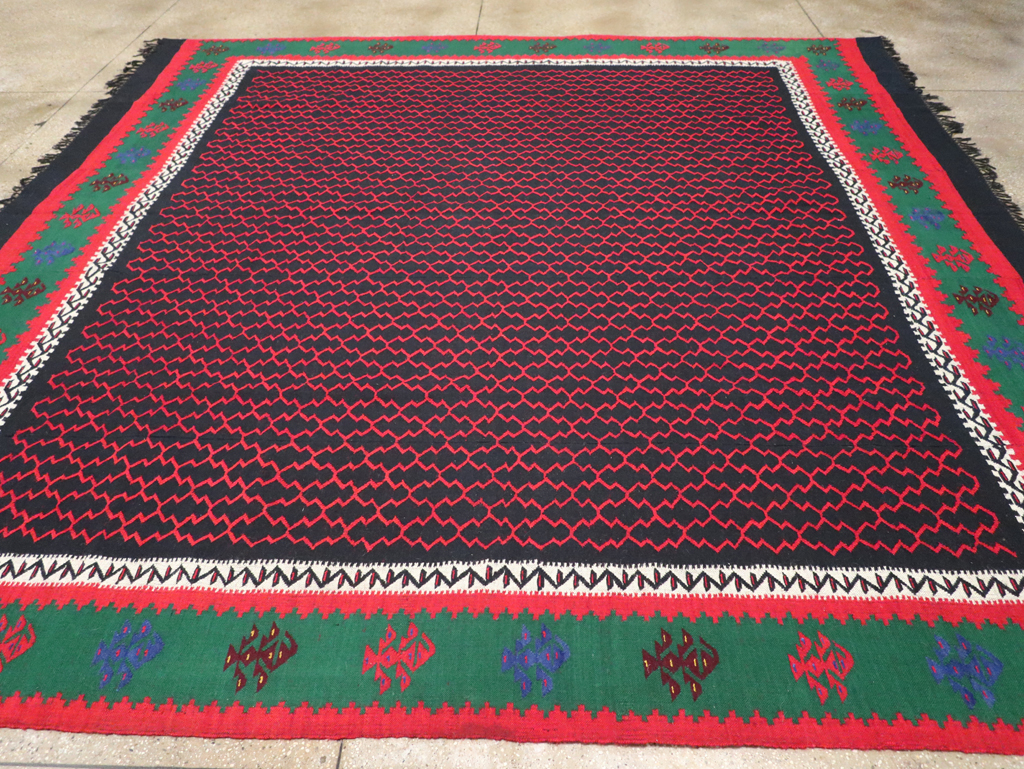 Vintage Turkish Flatweave Kilim Square Room Size Carpet, No.30823 - Gss