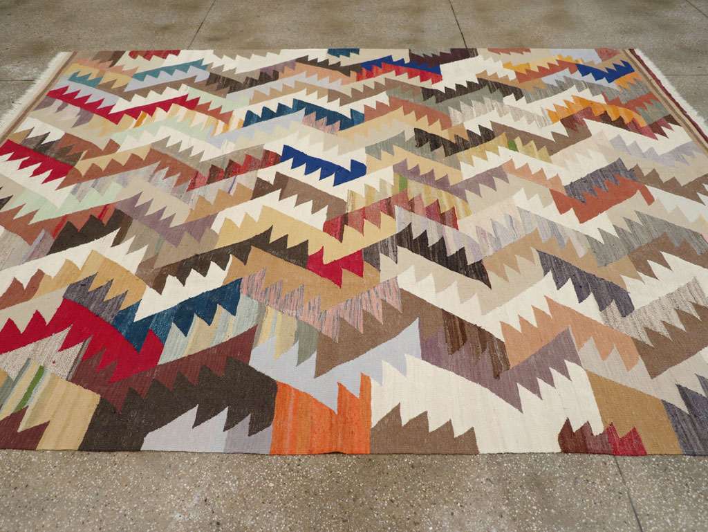 Contemporary Turkish Flatweave Kilim Room Size Carpet, No.30862 - Gss