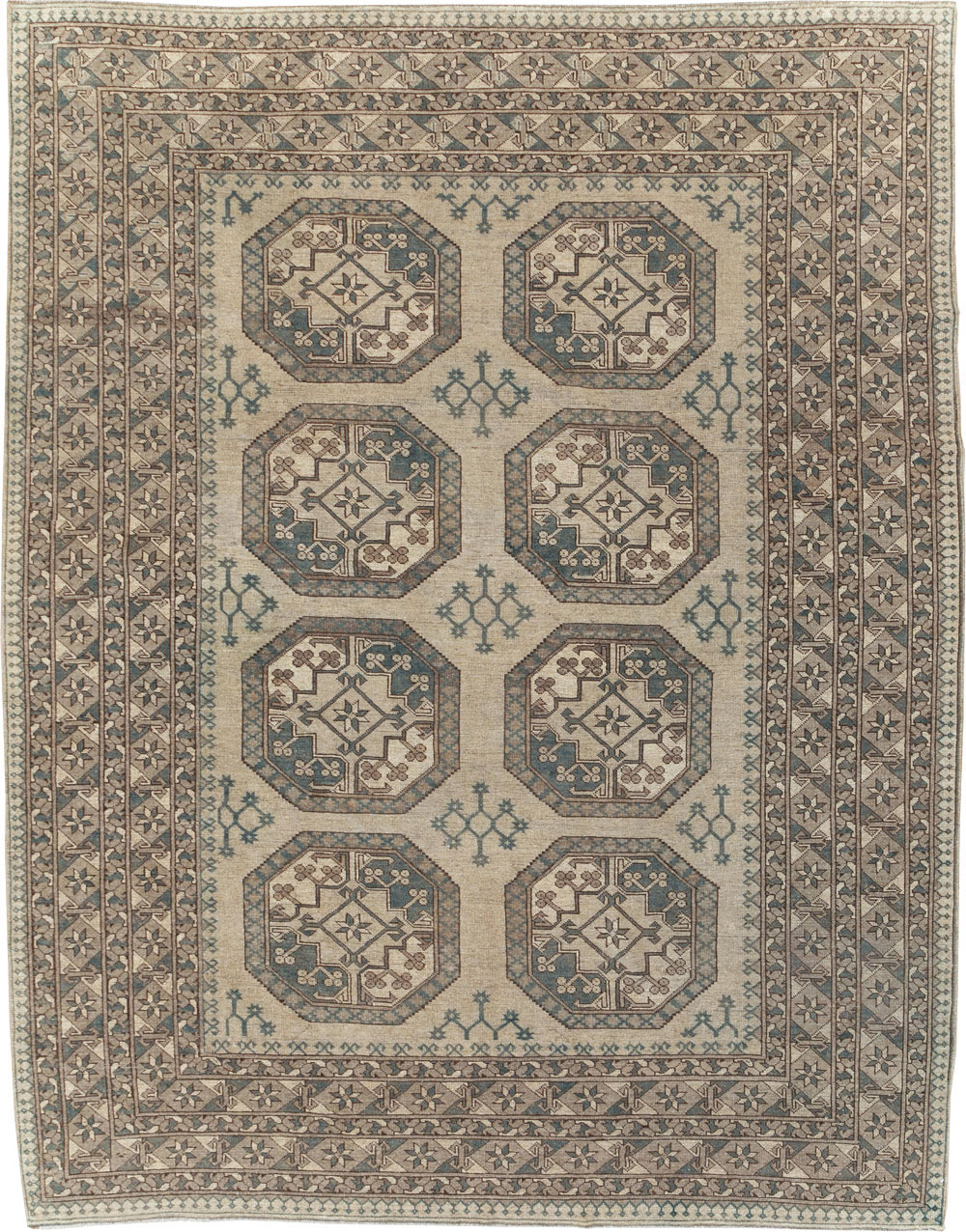 Vintage Central Asian Turkoman Small Room Size Tribal Carpet, No.30884 - Gss