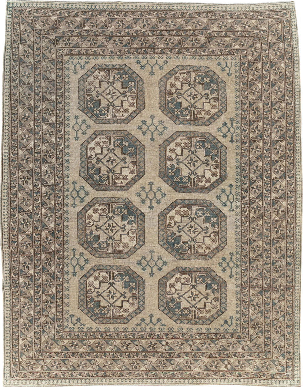 Vintage Central Asian Turkoman Small Room Size Tribal Carpet, No.30884 - Gss