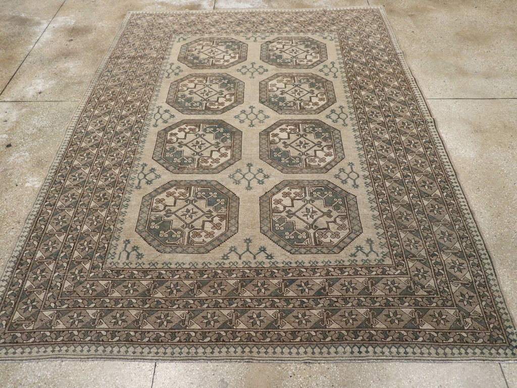 Vintage Central Asian Turkoman Small Room Size Tribal Carpet, No.30884 - Gss