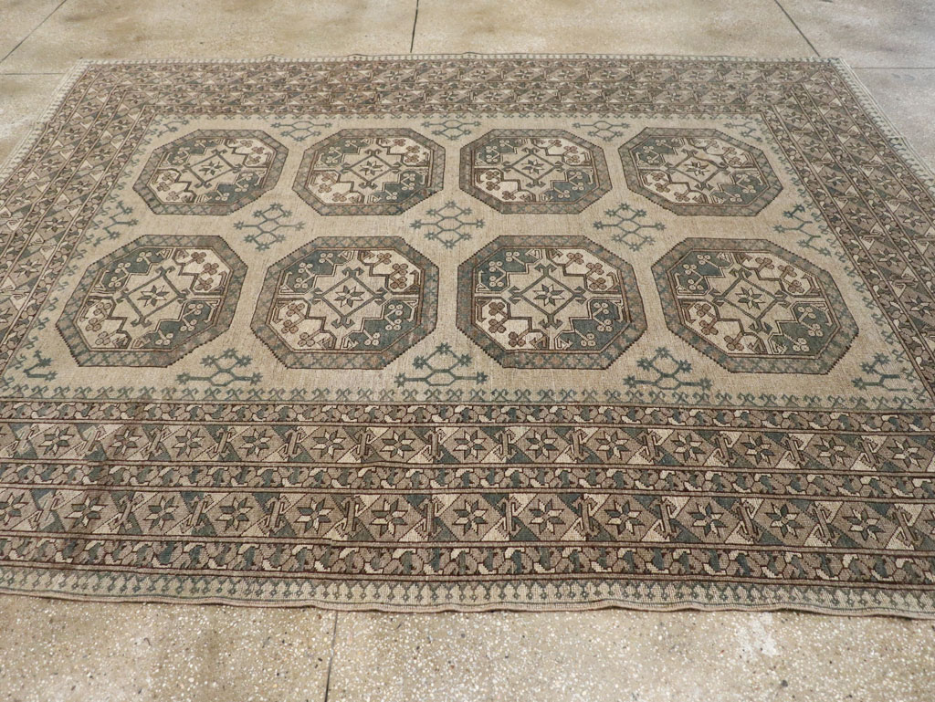 Vintage Central Asian Turkoman Small Room Size Tribal Carpet, No.30884 - Gss