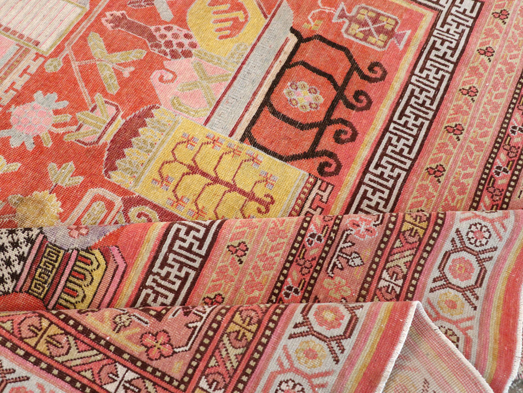 Antique East Turkestan Vase Khotan Room Size Carpet, No.30927 - Gss