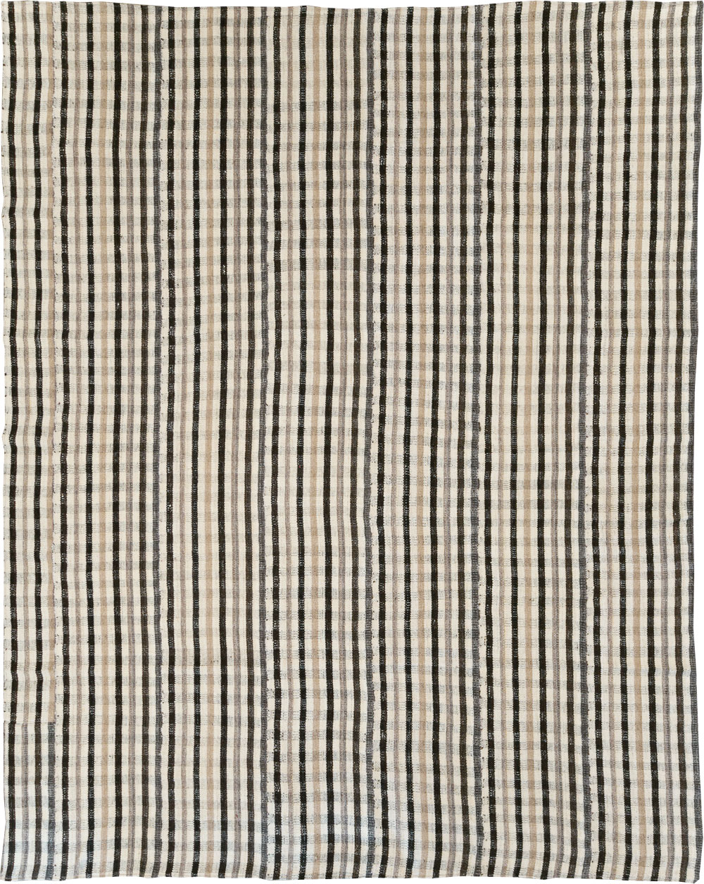 Vintage Persian Plaid Flatweave Kilim Room Size Carpet, No.30952 - Gss