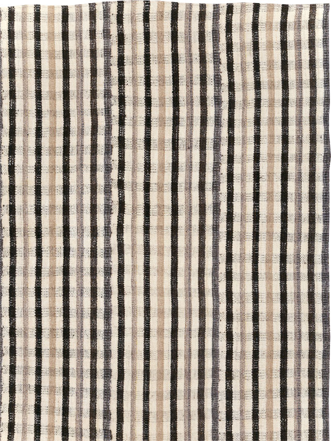 Vintage Persian Plaid Flatweave Kilim Room Size Carpet, No.30952 - Gss