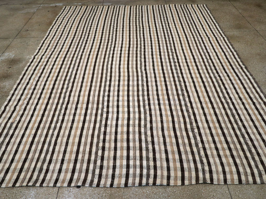 Vintage Persian Plaid Flatweave Kilim Room Size Carpet, No.30952 - Gss