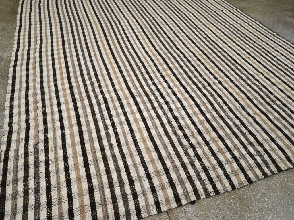 Vintage Persian Plaid Flatweave Kilim Room Size Carpet, No.30952 - Gss