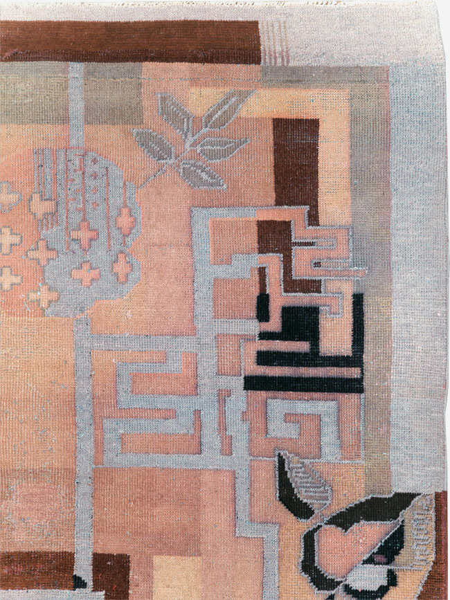 Vintage Turkish Art Deco Accent Carpet, No.30958 - Gss